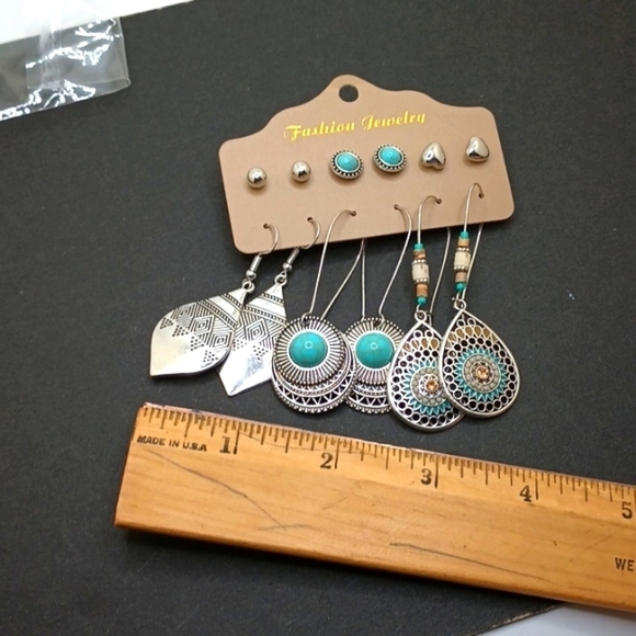 SILVER turquoise boho spear studs earring bundle - Picture 4 of 4